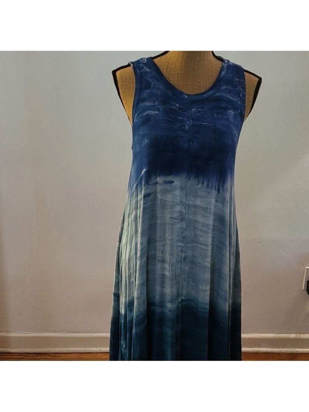 Cupio tie dye tank dress in shades of blue Small petite